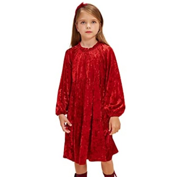 Danna Belle Girl Velvet Party Dress Crewneck Shiny A-Line Midi Dresses 5-6Years - Picture 2 of 6